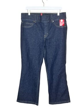 SPANX Petite Raw Indigo Cropped Kick Flare Pull On Jeans